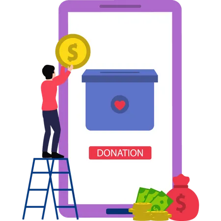 A Boy Is Making A Donation Online イラスト