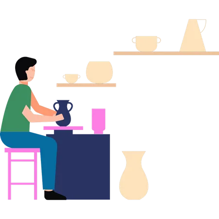 Boy is making pottery  Illustration