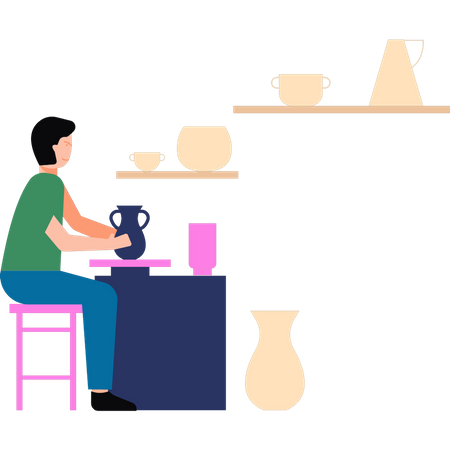 Boy is making pottery  Illustration