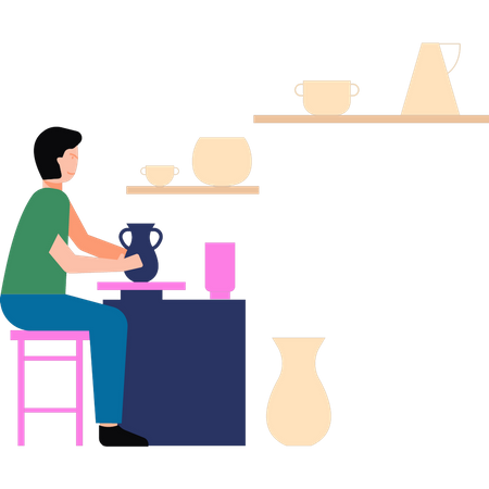 Boy is making pottery  Illustration