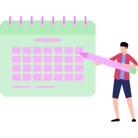 Boy is making schedule on the calendar  Illustration