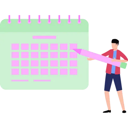 Boy is making schedule on the calendar  Illustration