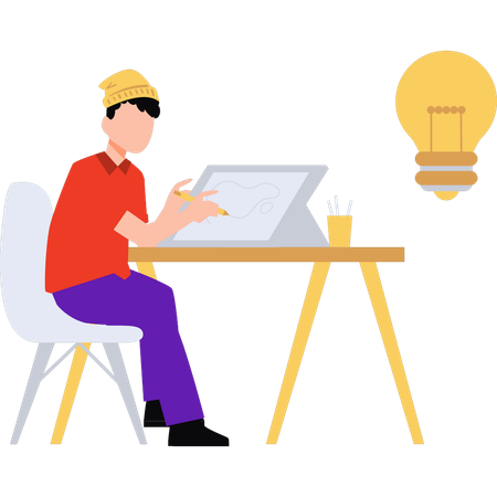 Boy is making sketch of crypto currency market  Illustration