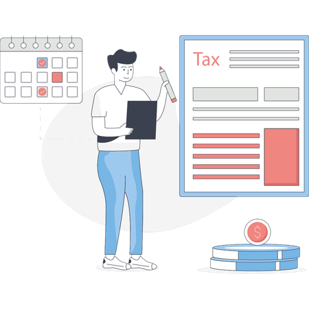 Boy is making tax schedule  Illustration