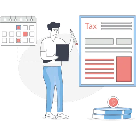 Boy is making tax schedule  Illustration