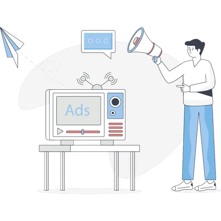 Boy is marketing video ads  Illustration