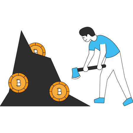 Boy is mining Bitcoin  Illustration