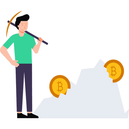 Boy is mining bitcoins Illustration
