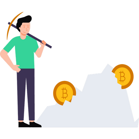 Boy is mining bitcoins  Illustration