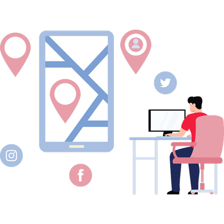 Boy is navigating the location  Illustration