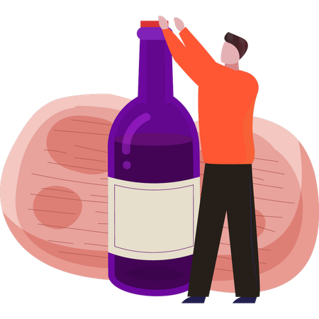 Boy is opening a bottle of wine  Illustration