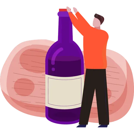 Boy is opening a bottle of wine  Illustration