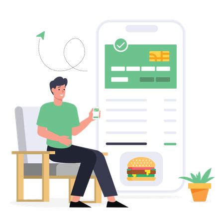 Boy is ordering food from mobile  Illustration