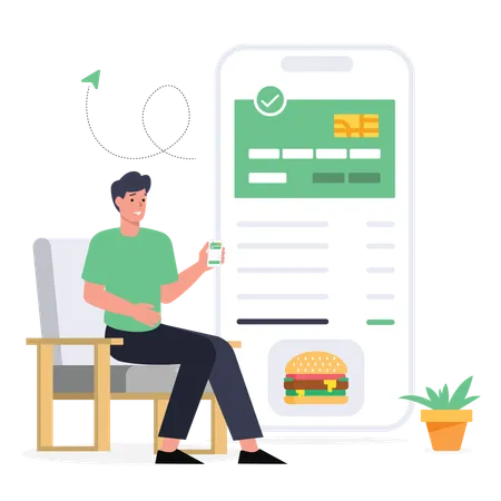 Boy is ordering food from mobile  Illustration