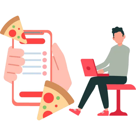 Boy is ordering food online  Illustration