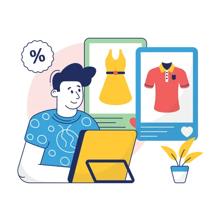 Boy is ordering his clothes online  Illustration