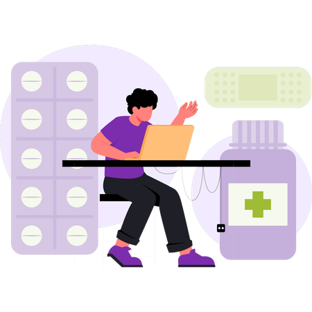 Boy is ordering medicine online  Illustration