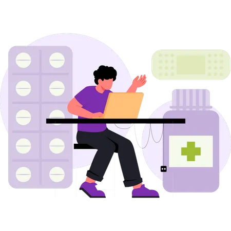 Boy is ordering medicine online  Illustration