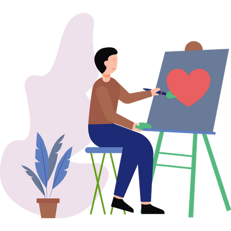 Boy is painting a heart on the board Illustration
