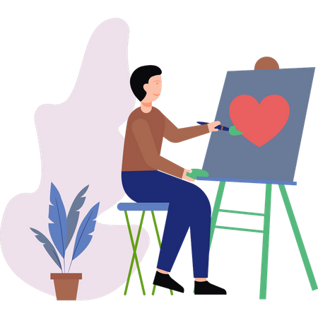 Boy is painting a heart on the board  Illustration