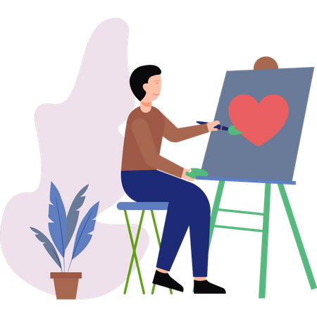 Boy is painting a heart on the board  일러스트레이션