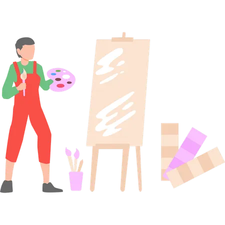 Boy is painting on an art board  Illustration