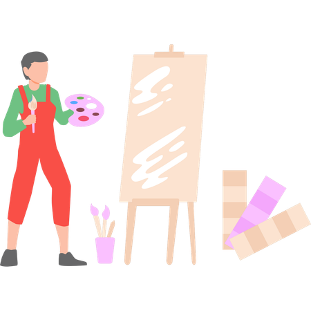 Boy is painting on an art board  Illustration