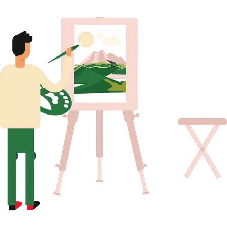 The Boy Is Painting On The Board Illustration