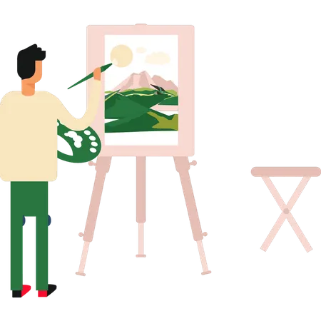 Boy is painting on the board  Illustration