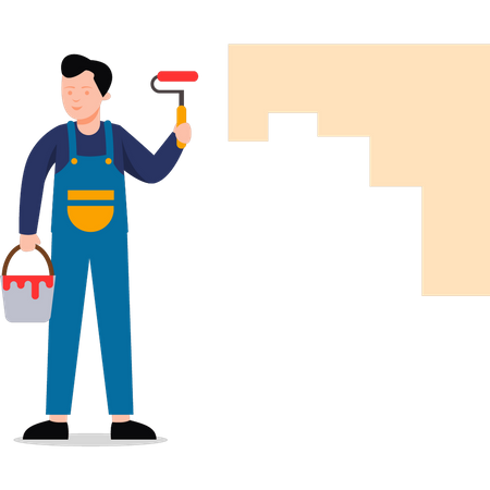 Boy is painting the wall  Illustration