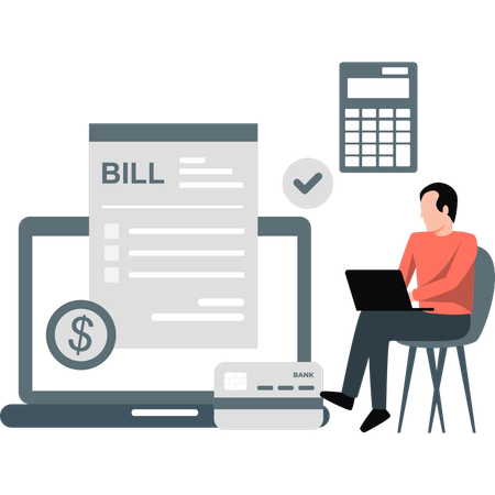 Boy is paying bill online  Illustration