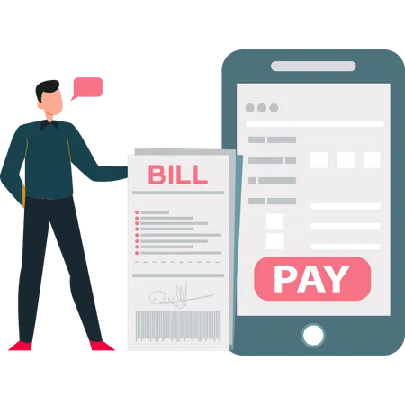 Boy is paying bill online from mobile  Illustration