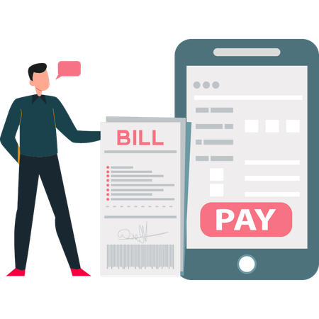 Boy is paying bill online from mobile  Illustration