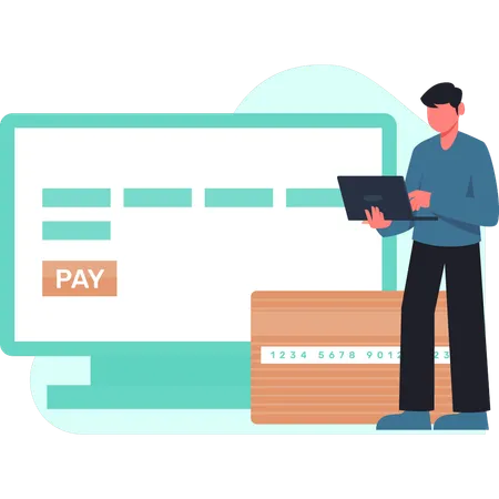 Boy is paying bill online  Illustration