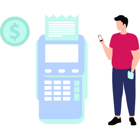 Boy is paying bills online through an EDC machine  Illustration