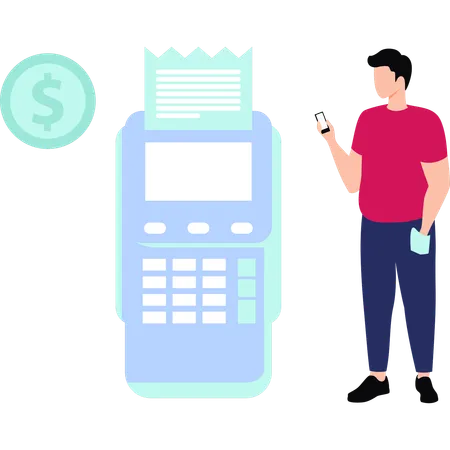 Boy is paying bills online through an EDC machine  Illustration