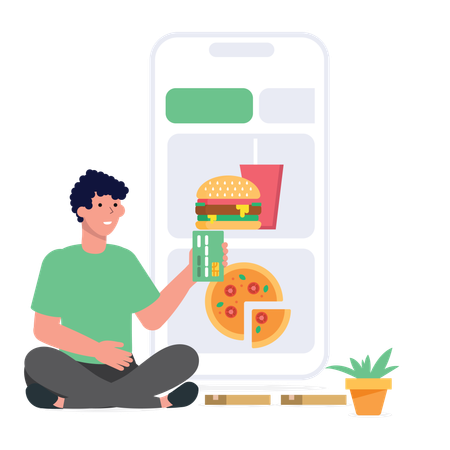 Boy is paying money after ordering online food  Illustration