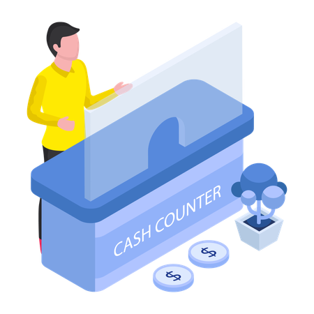 Boy is paying money at cash counter  Illustration