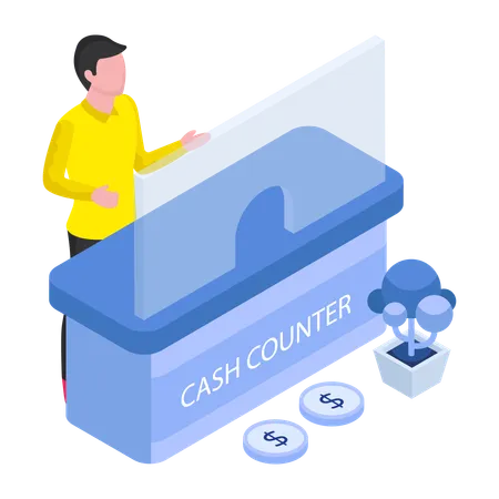 Boy is paying money at cash counter  Illustration