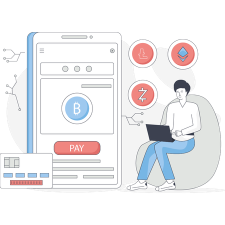 Boy is paying payment online  Illustration