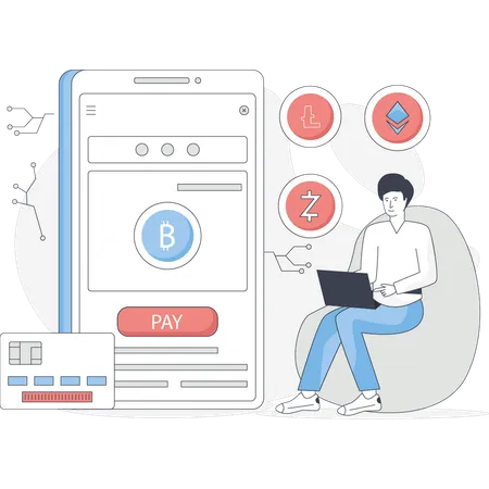 Boy is paying payment online  Illustration