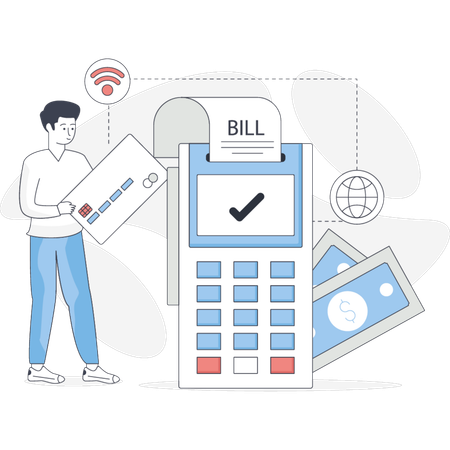 Boy is paying through EDC  Illustration