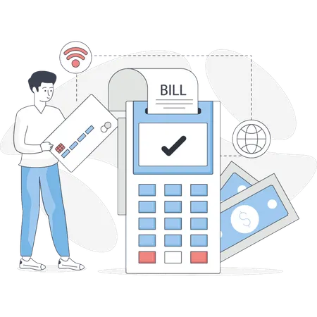Boy is paying through EDC  Illustration