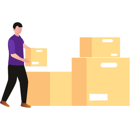 Boy is placing the box on top of the parcel box  Illustration