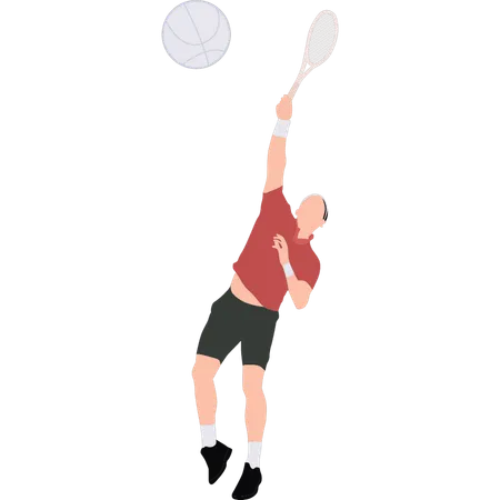 A Boy Is Playing Badminton Illustration