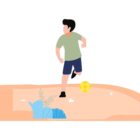 The Boy Is Playing Football Illustration