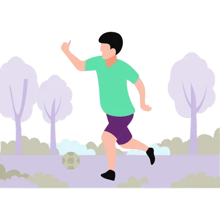 Boy is playing football in the playground  Illustration