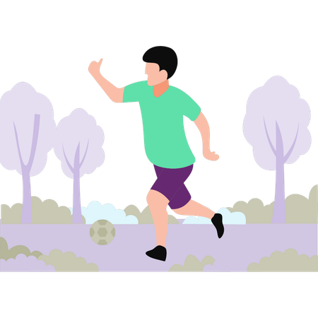 Boy is playing football in the playground  Illustration