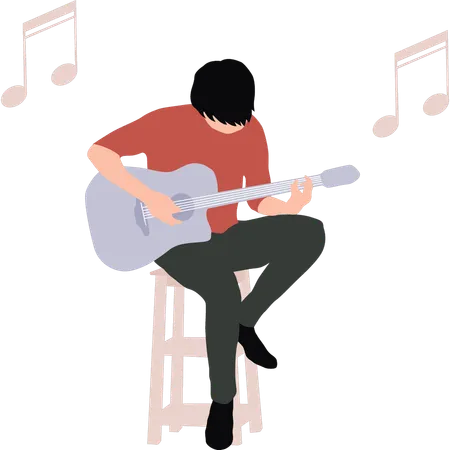 The Boy Is Playing Guitar Illustration