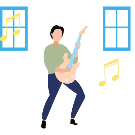 Boy is playing guitar  Illustration